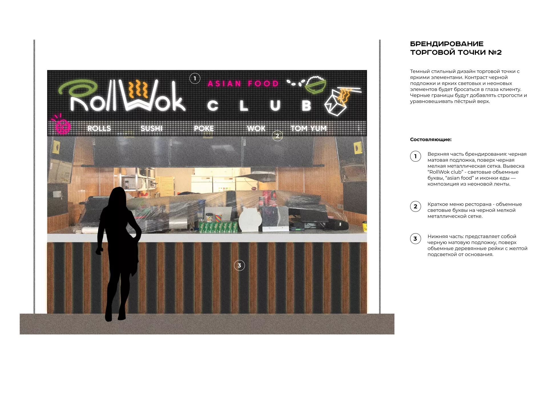 Брендирование торговых точек суши-бара «Roll Wok Club» в Бодайбо